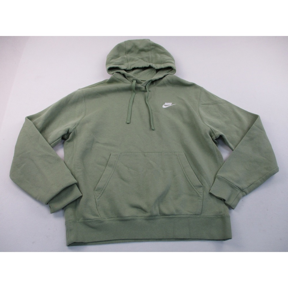 Nike Hoodie Mens Medium Green Pullover Club Fleece Embroidered Logo Sportswear